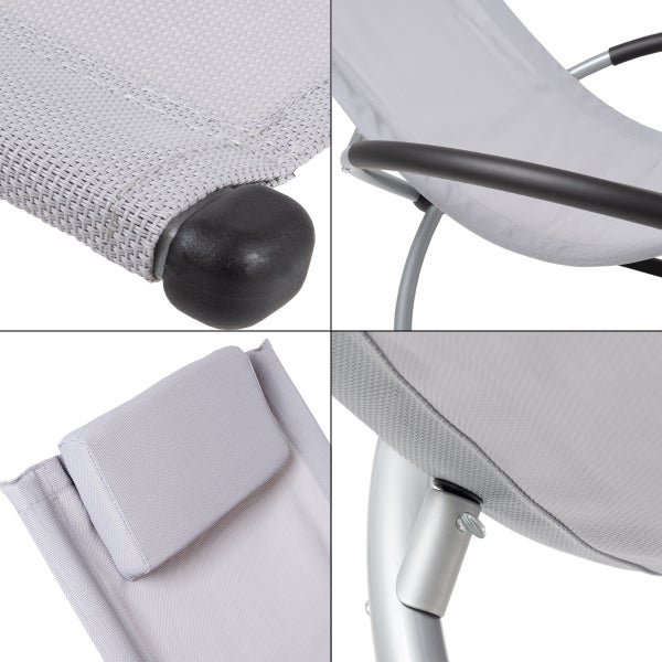 Detailansicht eines Relaxsessels mit Textilbezug und Metallgestell