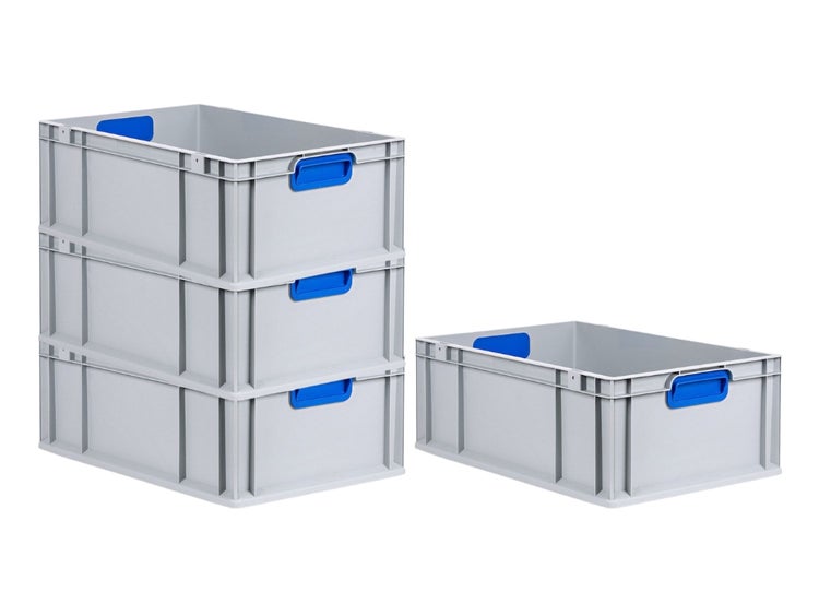 PROREGAL Spar Set 4x Eurobox Nextgen Color HxBxT 22 x 40 x 60 cm 44 Liter Griffe Blau Geschlossen Verstärkter Boden Eurobehälter Transportbox