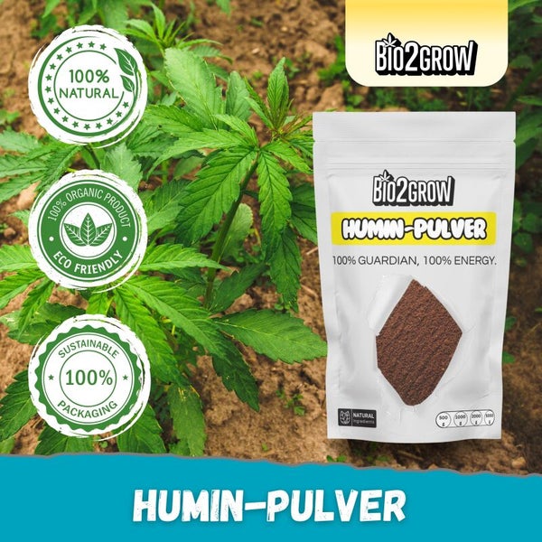 Bio2Grow Humin-Pulver Verpackung mit Siegeln für natürliche Inhaltsstoffe und nachhaltige Verpackung
