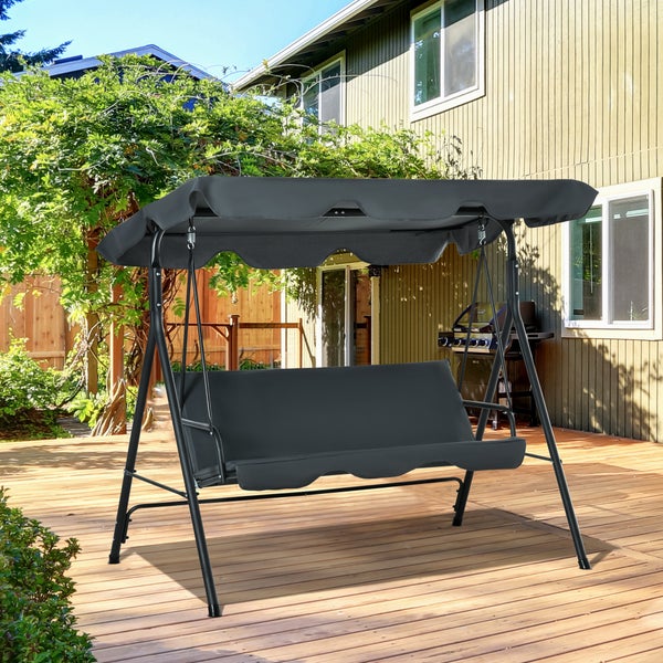 Outsunny Hollywoodschaukel, 3-Sitzer, mit Dach, 172 x 110 x 153 cm, Stahl, Grau+Schwarz