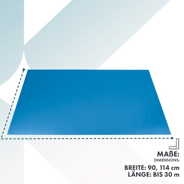 Rechteckige Matte mit Maßen. Breite 90 oder 114 Zentimeter, Länge bis zu 30 Meter.