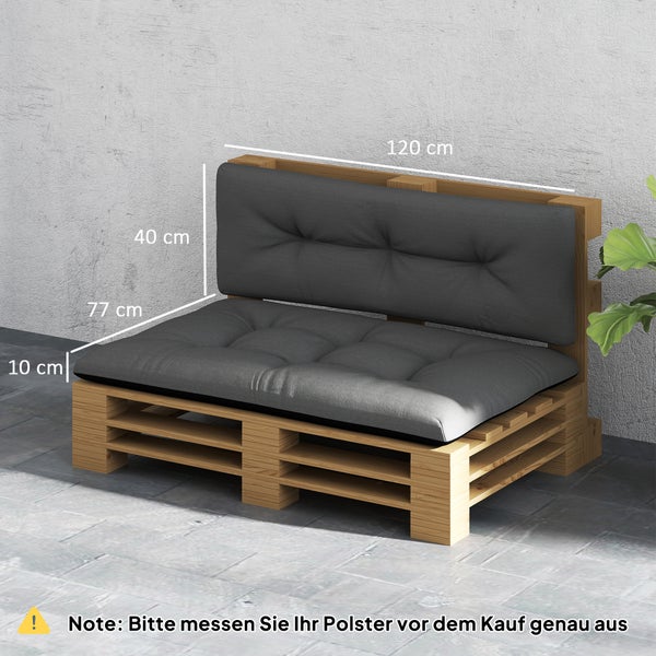 Outsunny Palettenkissen 2er Set Wasserabweisend Sitzkissen Palettenpolster mit Getuftetem Design Rückenlehne Outdoor Kissen Palettenauflagen für Europaletten Palettensofa 120 x 77 x 10 cm Dunkelgrau