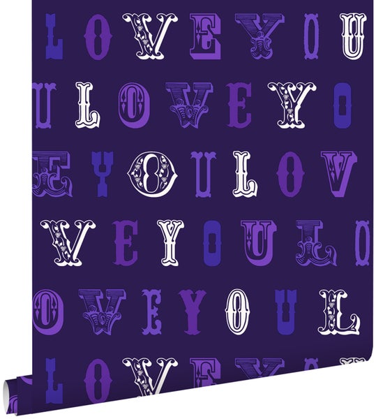 ESTAhome Tapete love you - Sprüche Lila - 53 cm x 10.05 m - 136835