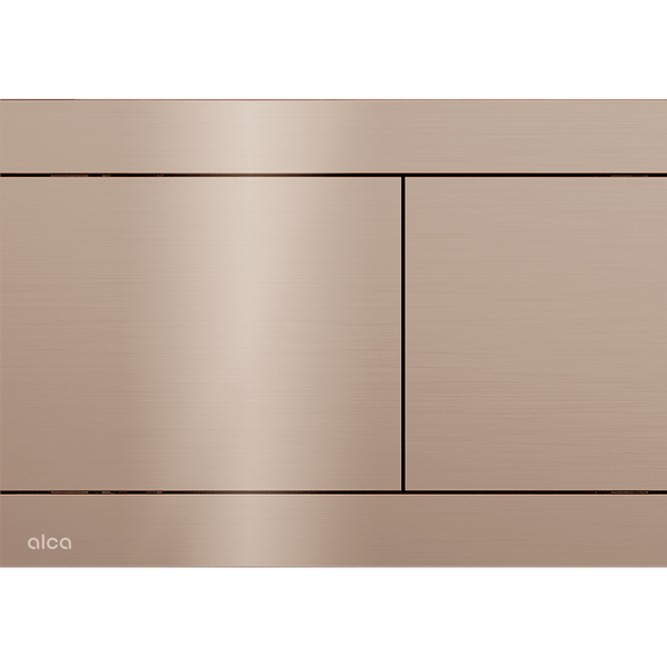 Alca Toiletten-Betätigungsplatte für 2-Mengen-Spülung, gebürstetes Roségold, zwei rechteckige Tasten.