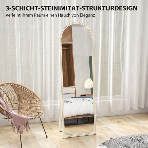 Ganzkörperspiegel mit Steinimitation-Rahmen in einem hellen Raum