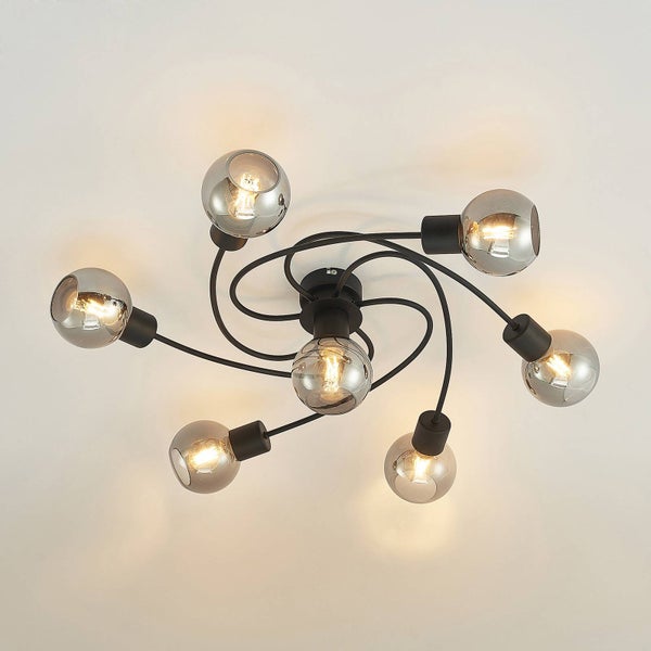 Lindby Deckenlampe Ciala (Modern) in Schwarz aus Glas (7 flammig, E14) - Deckenleuchte Lampe Wohnzimmerleuchte