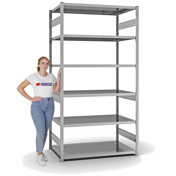 PROREGAL Fachbodenregal Stecksystem T-Profil Heavy-Duty Grundregal HxBxT 250 x 130 x 80 cm 6 Ebenen Fachlast 330 kg Beidseitig Nutzbar Verzinkt