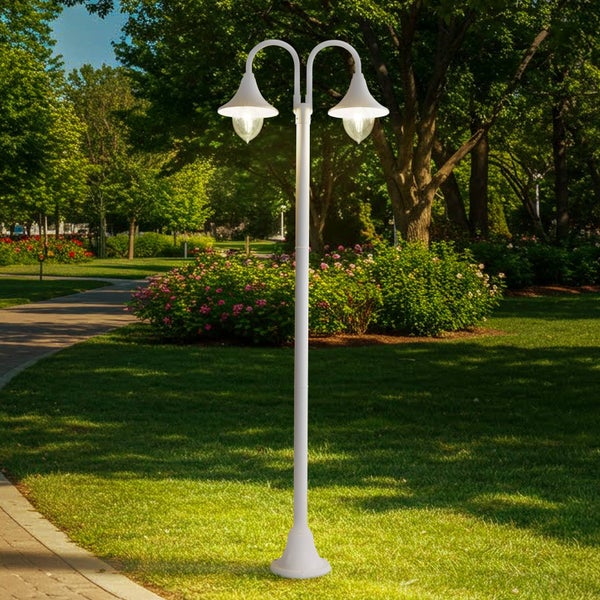 Lindby Mastleuchte außen (Laterne) Madea (spritzwassergeschützt (Modern) in Weiß aus Aluminium (2 flammig, E27) - Kandelaber Außenleuchte