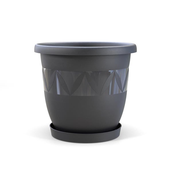 Plastard Blumentopf 5er Set Ø27 cm mit Untersetzer Anthrazit - Pflanzkübel