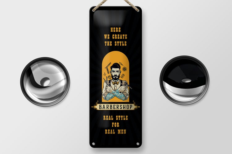Blechschild Spruch Barbershop Here we greate Style 10x27cm