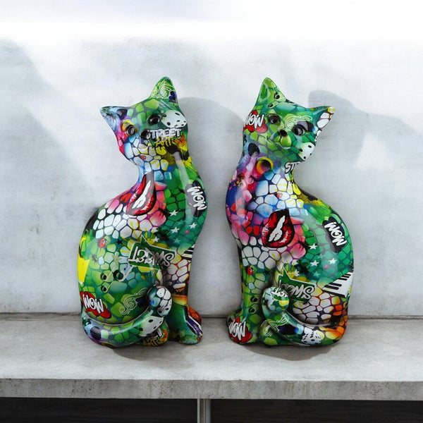 Figuren GILDE 2er Set STREET ART Katzen mehrfarbig Höhe 27 cm Kunstharz