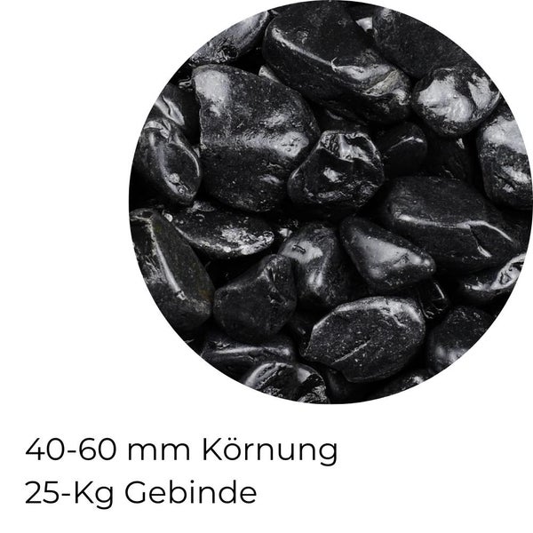Kieselsteine Garten Zierkies 40-60 mm 25 kg Aquarium Kies Nero Ebano Schwarz Marmorkies Dekostein Gabion Steinteppich Zierstein Schwarz