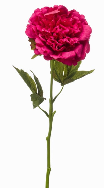 Künstliche Pfingstrose mit pinkfarbener Blüte, grünem Stiel und naturgetreuen Blättern zur Dekoration.