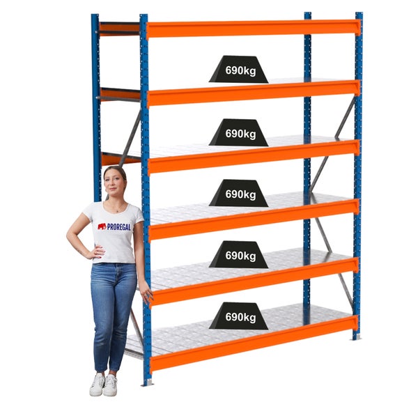 Hochregal mit fünf Ebenen und einer Frau zur Größenansicht