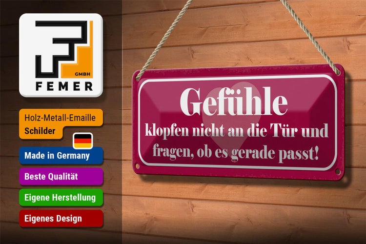 Blechschild Spruch 27x10cm Gefühle klopfen nicht an die Tür Dekoration