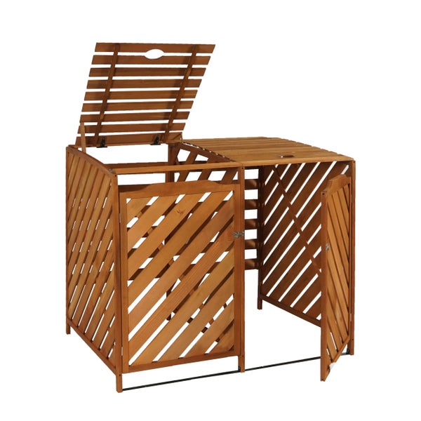 Mülltonnenbox aus Holz mit zwei Türen und einem Klappdeckel