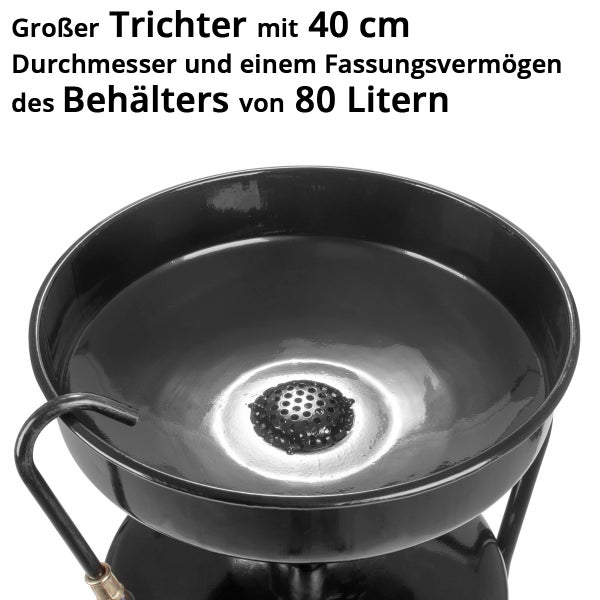 Auffangtrichter mit 40 Zentimeter Durchmesser und einem Fassungsvermögen von 80 Liter