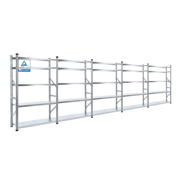 PROREGAL Fachbodenregal Stecksystem Proximo Komplettregal HxBxT 200 x 750 x 40 cm 5 Ebenen Fachlast 130 kg Beidseitig Nutzbar Verzinkt
