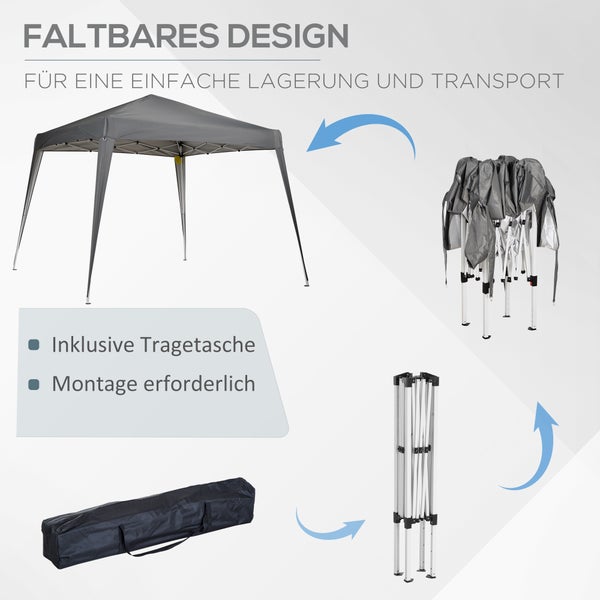 Outsunny Faltpavillon 2,4x2,4m Pavillon Faltzelt mit UV-Schutz, Partyzelt inkl. Tragetasche für Garten, Balkon, Stahl Grau