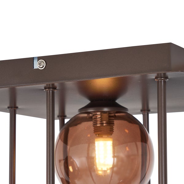 Deckenleuchte mit kugelförmigem Glasschirm und Metallrahmen