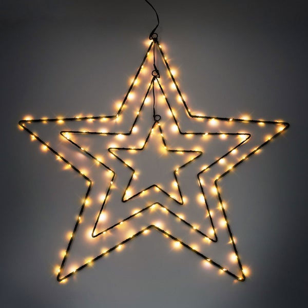 ECD Germany LED-Weihnachtsstern mit 126 warmweißen LEDs, 3 in 1 20/41/60cm, Innen/Außen, IP44, Timer, Strombetrieben, Metall, Weihnachten LED Stern zum Aufhängen, Weihnachtsdeko Dekostern Fensterdeko