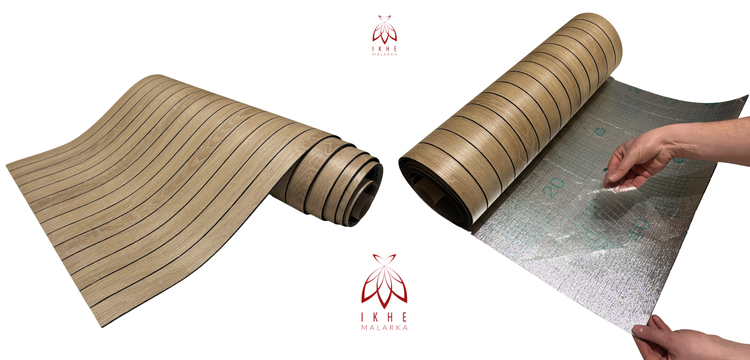 Zwei Rollen Bodenbelag mit Holzdekor und integrierter Dämmung