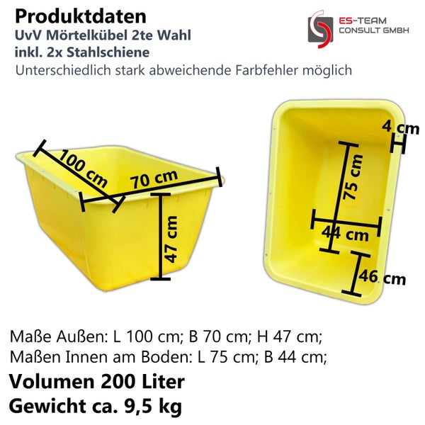 Mörtelkübel Stahl-Schiene Mörtelwanne, Pflanzkübel, 200 Liter   Fehlfarben, Fehldruck / gelb