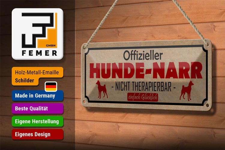 Blechschild Spruch 27x10cm Hunde-Narr nicht therapierbar Dekoration