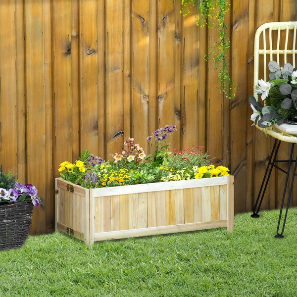 Outsunny Hochbeet, Klappbarer Pflanzkasten, Blumenkasten, Gemüsebeet für Garten, Terrasse und Balkon, aus Tannenholz, Natur, 70 x 30 x 25 cm