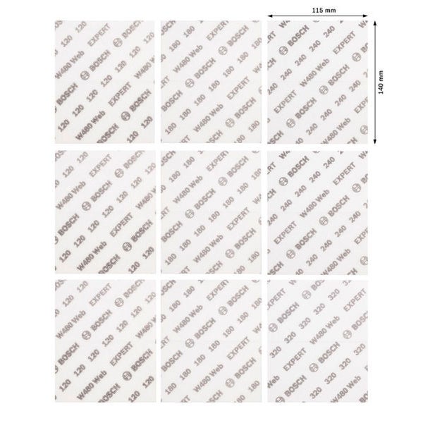 Bosch Schleifblätter Expert W480 Web, verschiedene Körnungen, Abmessungen 115 mm x 140 mm