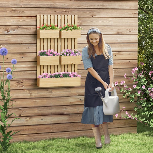 Outsunny Hochbeet Holz, verstellbar Pflanzbeet mit Rankgitter Frühbeet Gartenbeet Blumenkasten Pflanzkasten 60x16x100cm für Garten Balkon, Gartenspalier für Blumen, Kletterpflanzen, Gemüse Kräuter