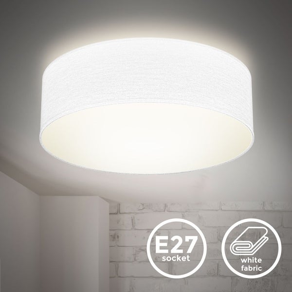 Deckenleuchte Ø30 cm - Stoffschirm, E27 Fassung, 1-flammig, weiß