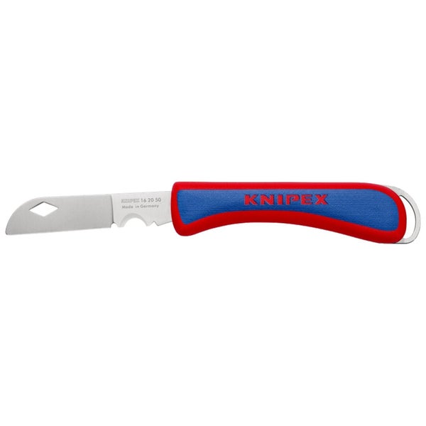 Knipex Elektriker-Klappmesser aus Edelstahl mit Abisolierkerben und ergonomischem Griff.