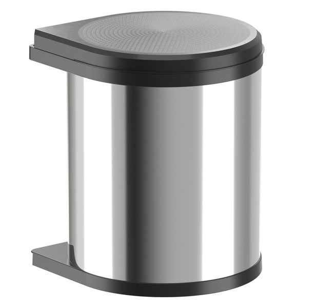 Treteimer aus Edelstahl mit schwarzem Deckel