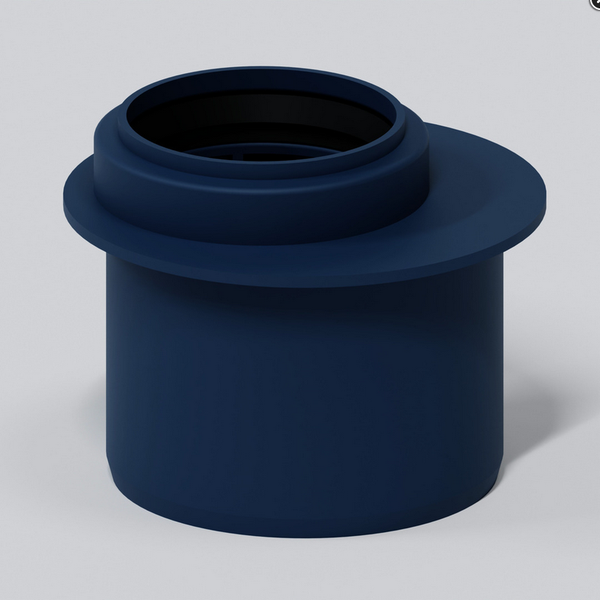 Blaue exzentrische Reduzierung aus Kunststoff für Abflussrohre.