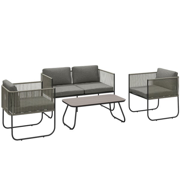 Gartenmöbelset mit Sofa, zwei Sesseln und einem Tisch
