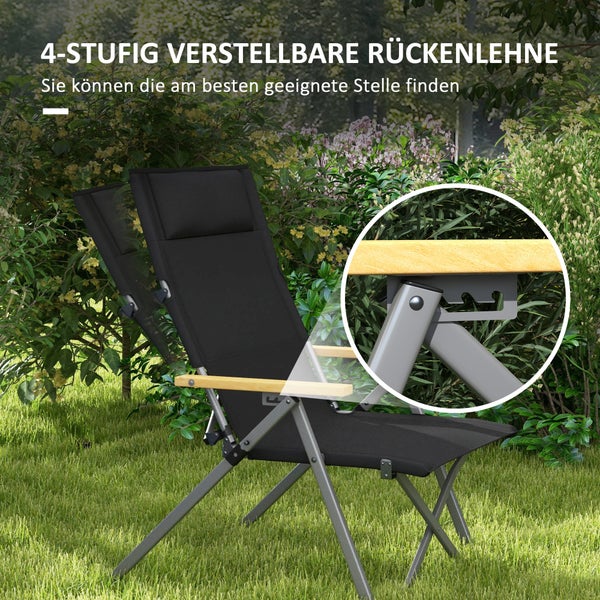 Outsunny Campingstuhl, Faltbarer Gartenstuhl mit 4-stufig verstellbarer Rückenlehne für Pool, Strand, 74L x 59,5B x 98H cm, Oxford, Schwarz