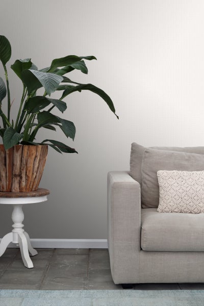 Dekoratives Wohnzimmer mit Pflanze, Beistelltisch und Sofa