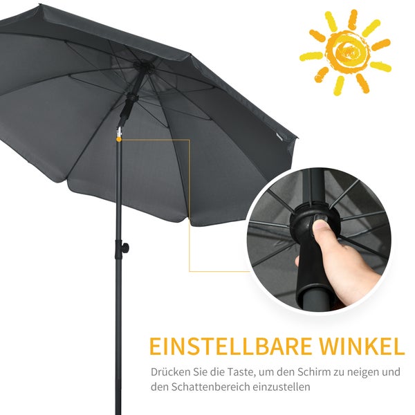 Outsunny Sonnenschirm Strand Ø180 cm UV 50+ windfest stabil Strandschirm mit UV-Schutz sturmfest Balkon-Schirm faltbarer Gartenschirm sicherer Sonnenschutz für Reisen Strand Balkon Camping Dunkelgrau