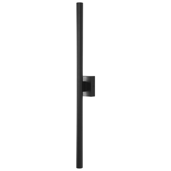 Minimalistische LED-Wandleuchte in Schwarz, stabförmig mit quadratischer Halterung.