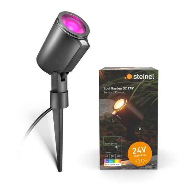 Steinel LED Gartenstrahler Spot Garden SC 24 Volt mit Bewegungsmelder, Erdspieß und farbigem Licht inklusive Originalverpackung.