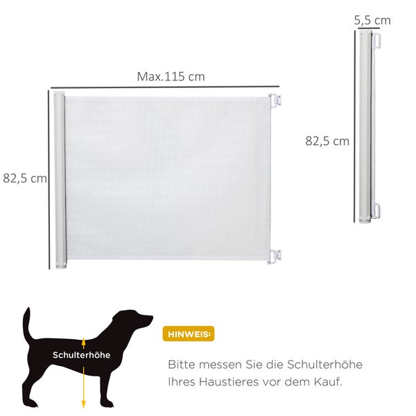 PawHut Hunde-Trennwand, 115L x 5,5B x 82,5H cm, Stahlrahmen, Kunststoff, Weiß
