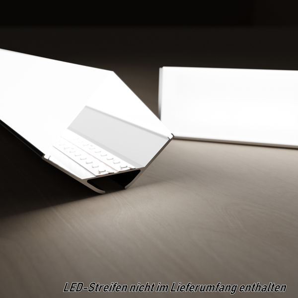 TIVENDIS Led Alu Profil 2 m ER9020 Komplett Set für Strip / Streifen bis 20 mm breit | Abdeckung satiniert milchig, Endkappen, Befestigungclips | L-Form Winkel Ecke Winkelprofil Eckprofil eloxiert