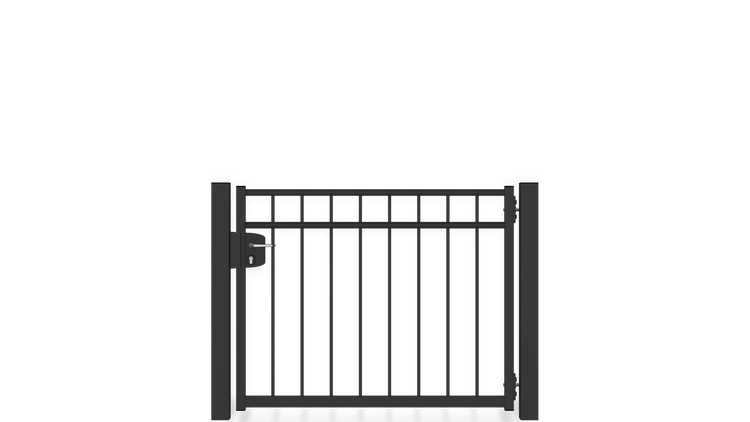Gartentor ZAUNGURU BASIC-Linie Oldenburg aus Metall, Höhe: 103cm, Breite: 150cm, 1-flügelig inkl. Pfosten, Schloss und Zubehör, Feuerverzinkt und zusätzlich in RAL 7016 Anthrazitgrau pulverbeschichtet