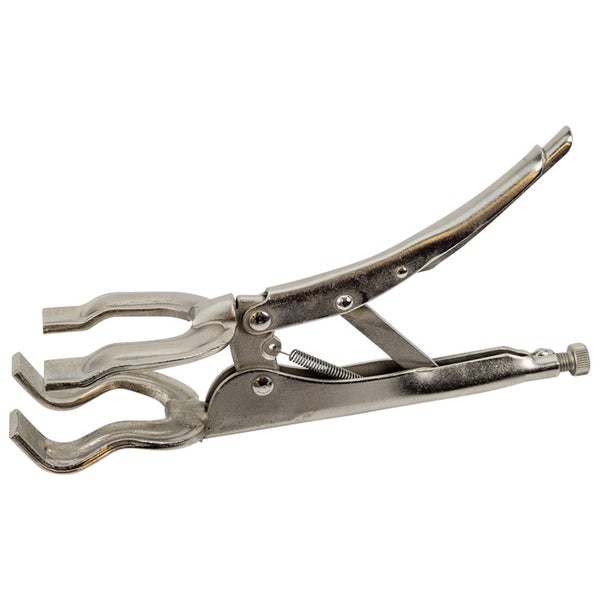 Gripzange mit U-förmigen Backen aus silberfarbenem Stahl.