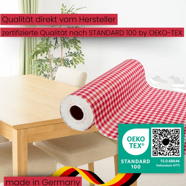 Sensalux Tischdeckenrolle 25m lang aus stoffähnlichem Vlies, 1,18 m x 25 m Karomuster, Weiß-Rot