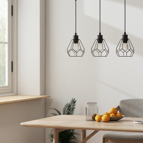 EMKE Retro Pendelleuchte Industrial 3-flammig, Metall Deckenlampe mit geometrischem Design, höhenverstellbar, E27 Fassung (ohne Leuchtmittel), ideal für Wohnzimmer
