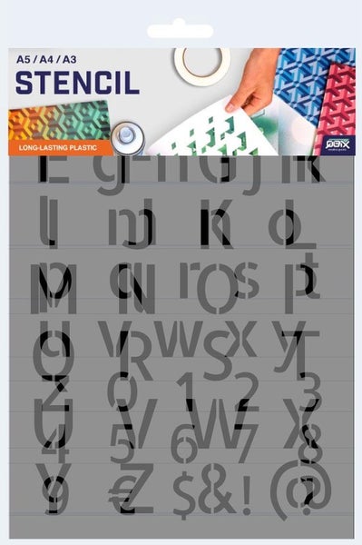 QBIX Buchstabenvorlage Modernes komplettes Alphabet A3 Größe Kunststoff - Höhe Buchstaben 4cm