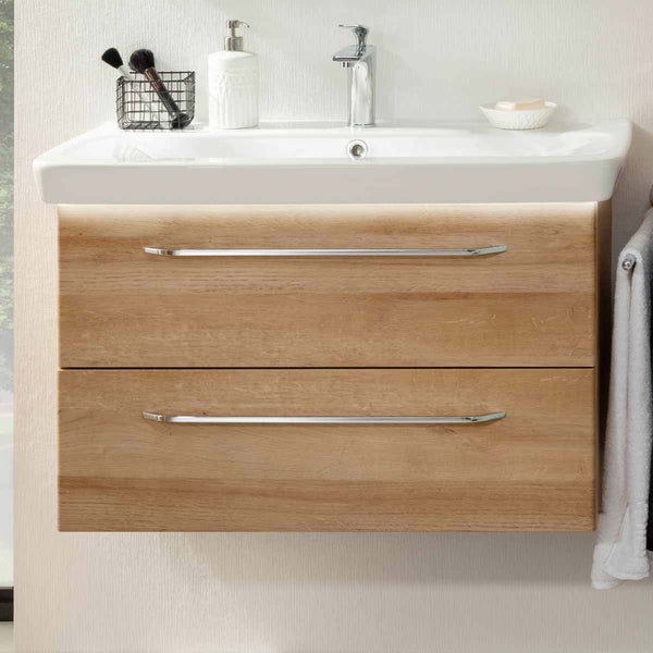 Waschtischunterschrank mit zwei Schubladen und Aufsatzwaschbecken