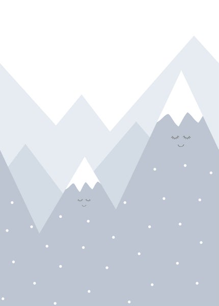 Illustration von Bergen mit Gesichtern und Schneefall